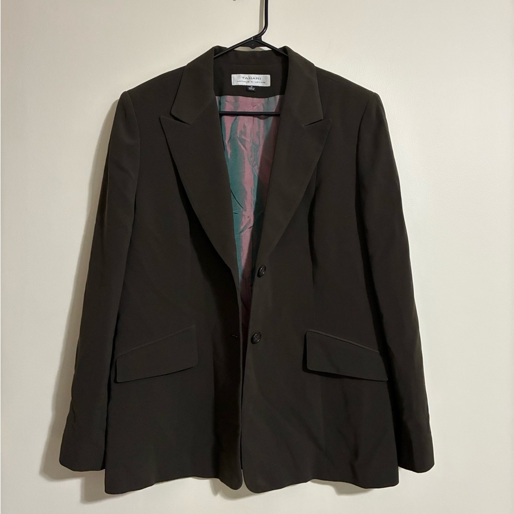 Tahari Chocolate Brown/Deep Olive Green Blazer